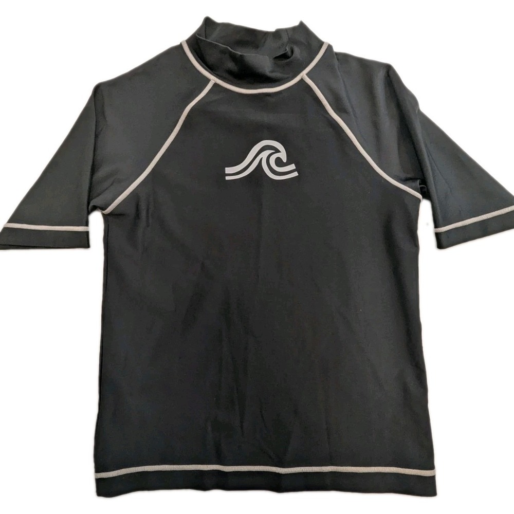 Mossimo Supply Co Black and Grey Wave Design Rash Guard Boys Size Medium 8/10